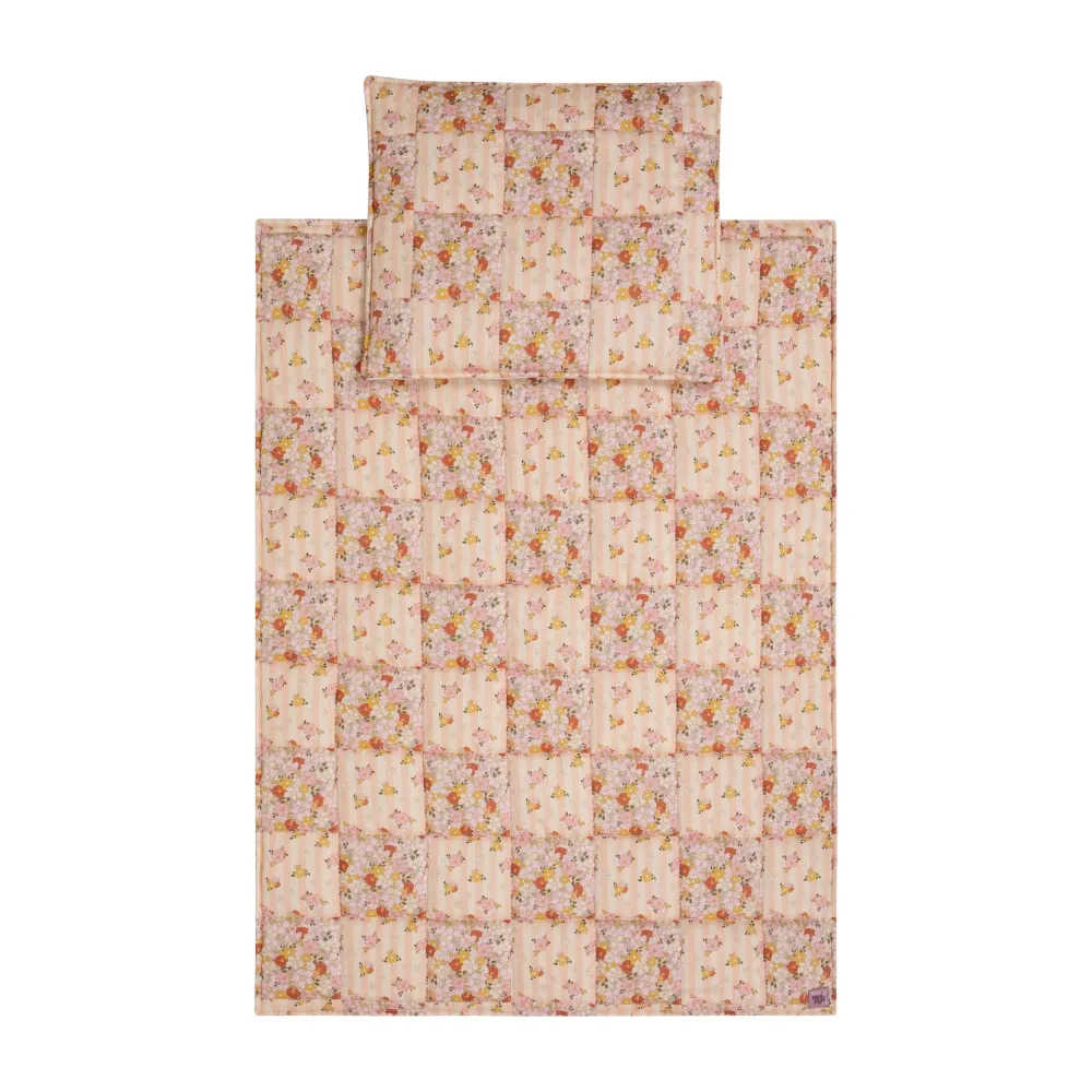 Ren bomull Quilted Patchwork Blanket + Pillow Set Large - Spring Garden Machine Washable