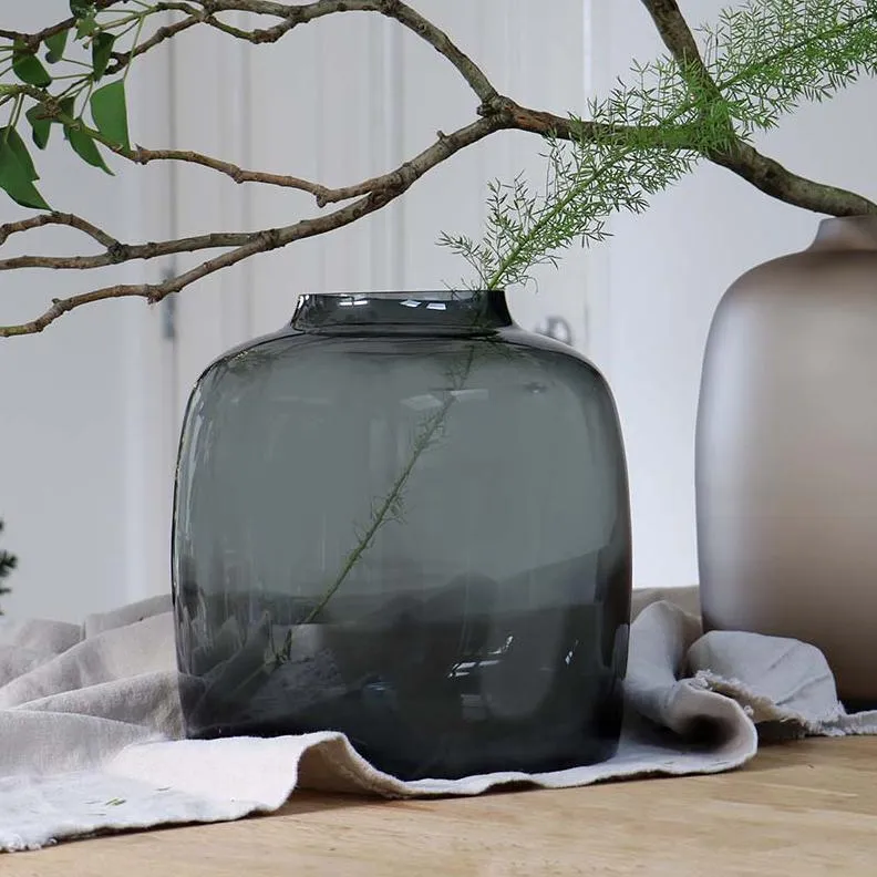 Grå glasvas - h25cm, Ø25cm