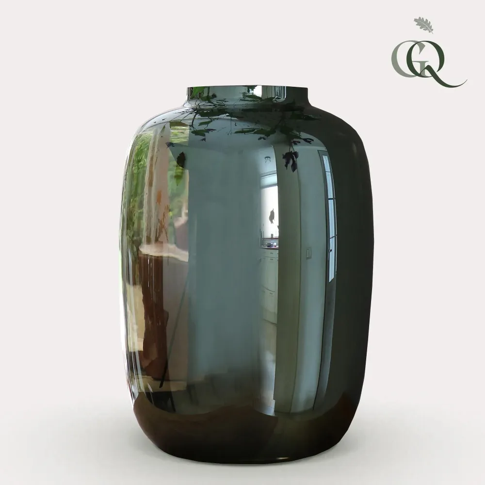 Grå glasvas - h35cm, Ø25cm