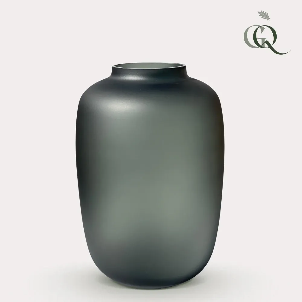 Satingrå glasvas - h35cm, Ø25cm